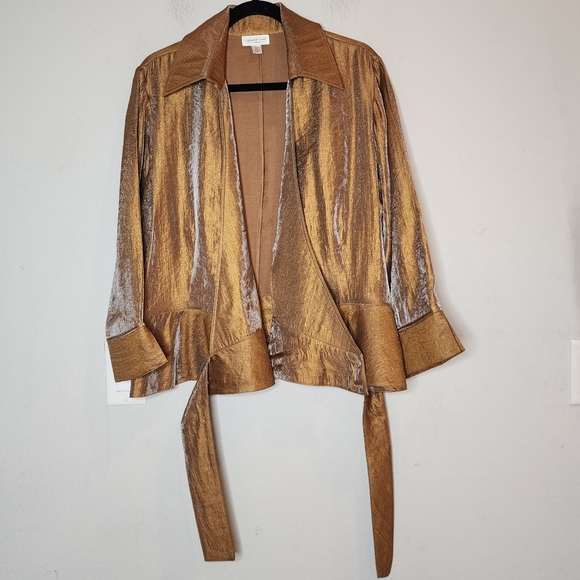 Coldwater Creek wrap shimmery Copper bronze blouse. Women's size XL - Picture 4 of 15